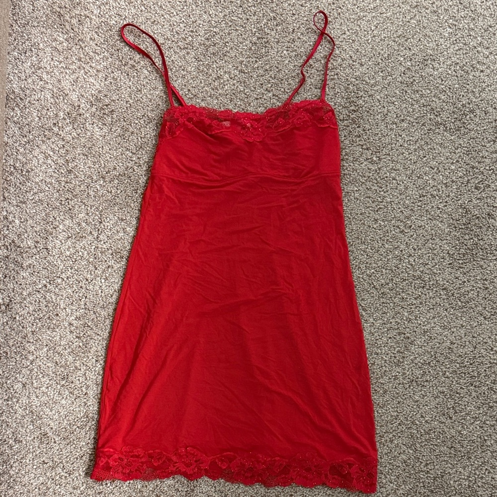 Victoria's Secret Red Lace Trim Slip Modal